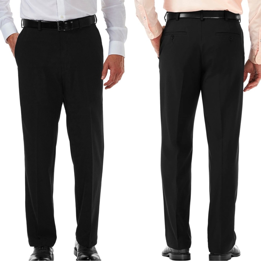 HAGGAR Men’s Cool 18 Pro Classic Fit Black Dress Pants Flat Front Trousers 36x29